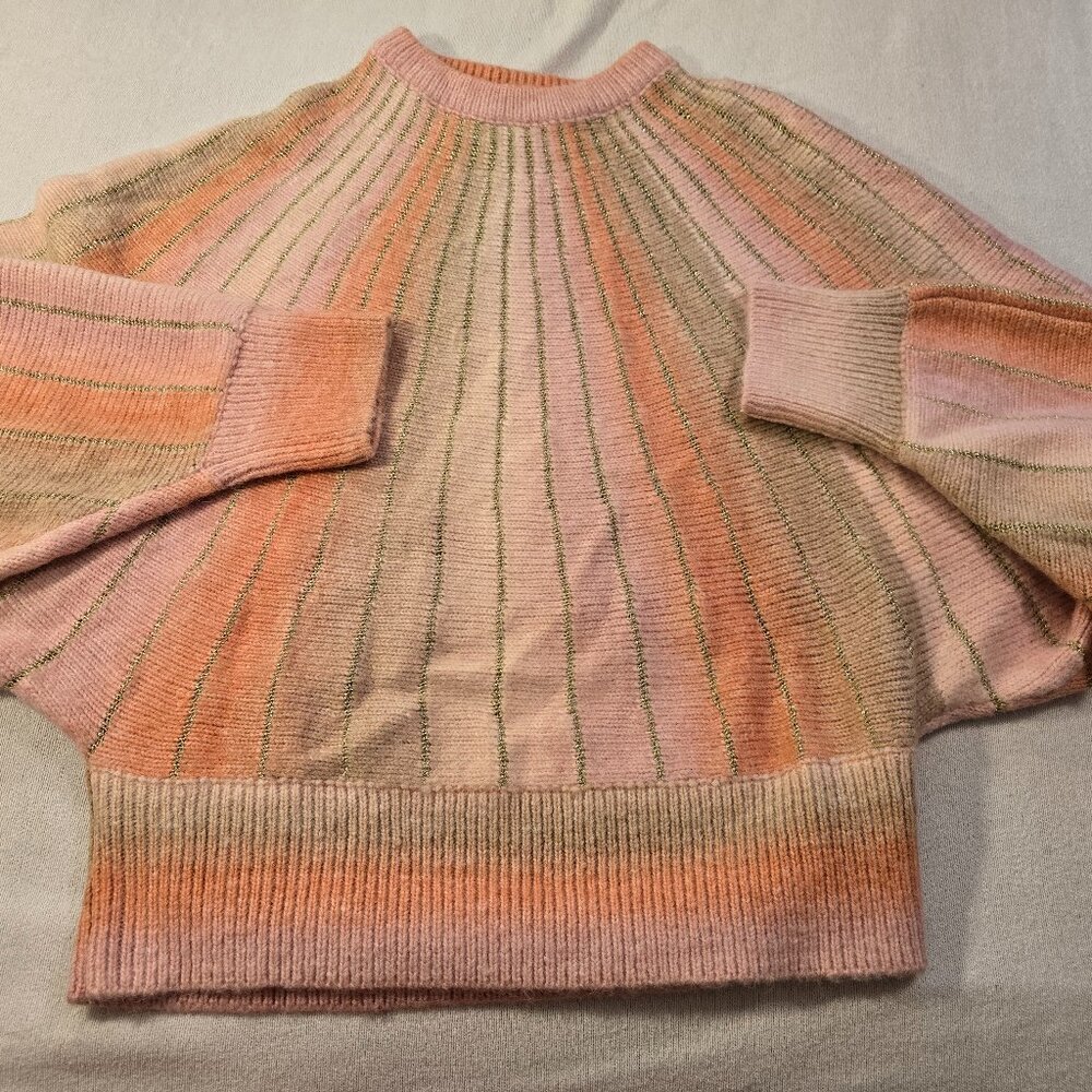 Molly Bracken Pink Peach Striped Crew Neck Sweater